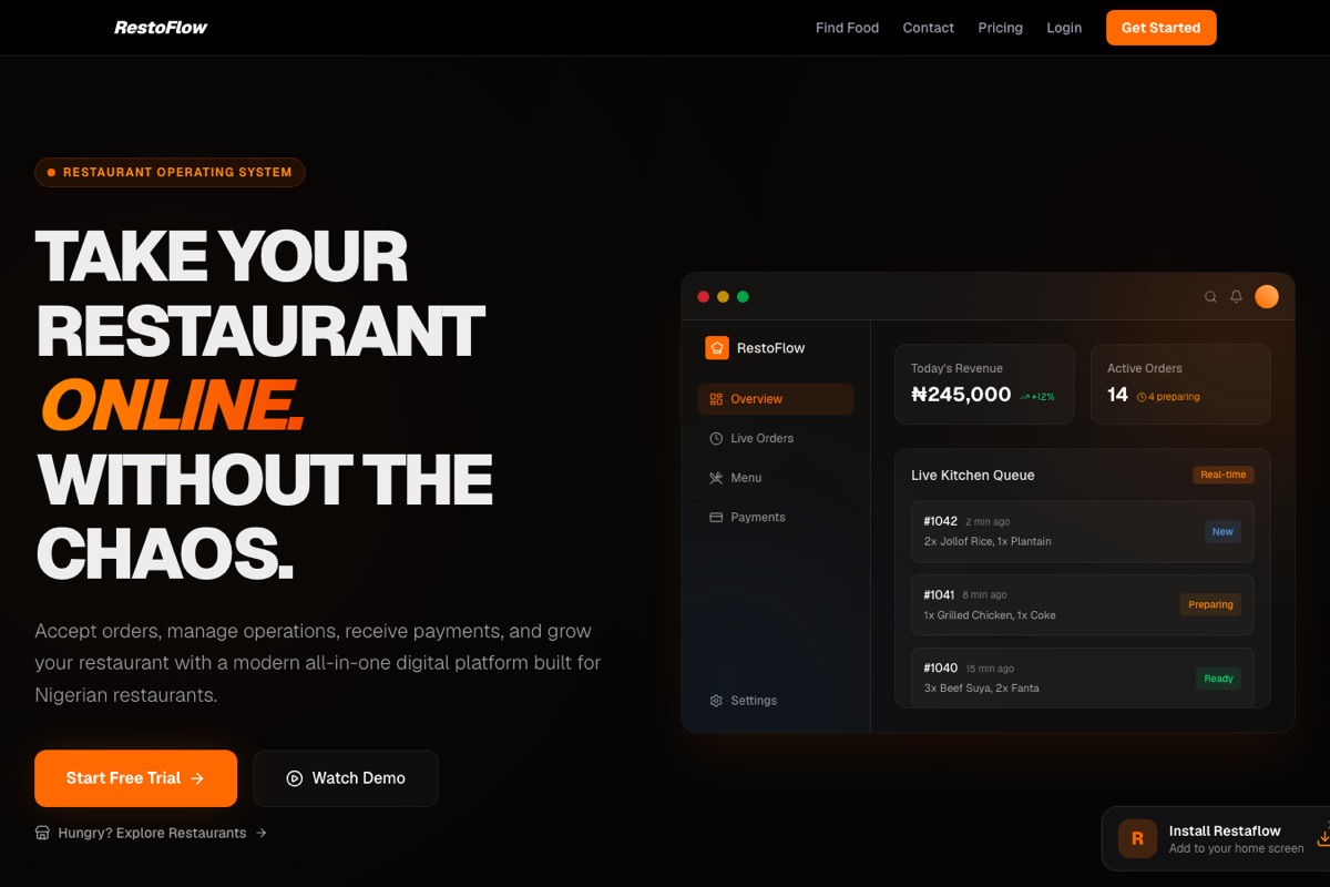 Restoflow: restaurant operating system with live kitchen queue dashboard